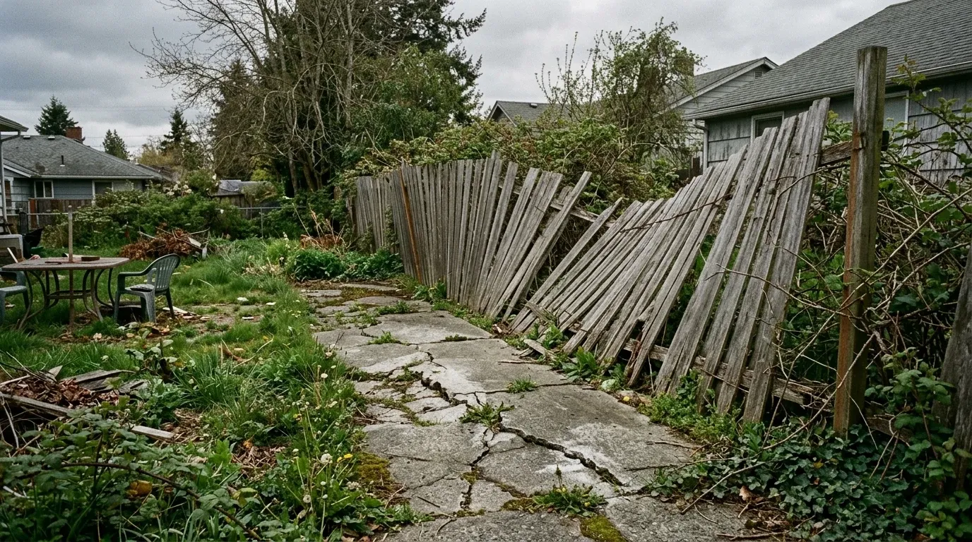 Before photo for Old fence and walkway. Gone in an afternoon.